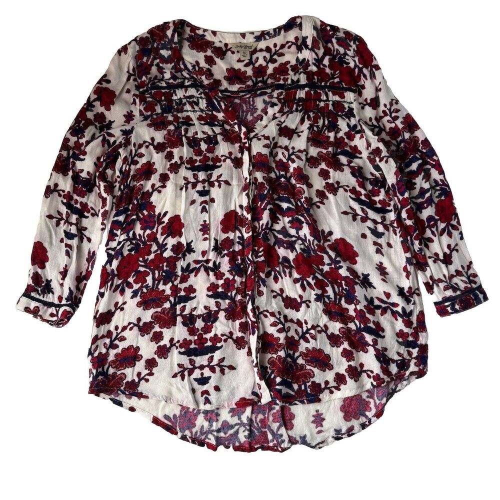 Lucky Brand Button up Floral Blouse Medium Cotton